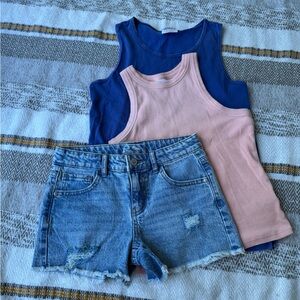 Art Class Denim Shorts and Blue and Pink Tank Tops